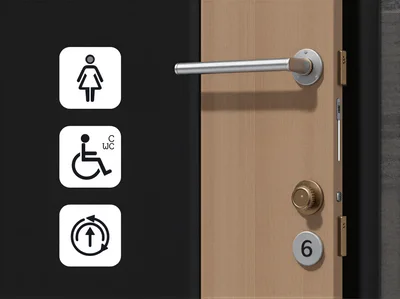 Modern Restroom Door With Signage And Hardware