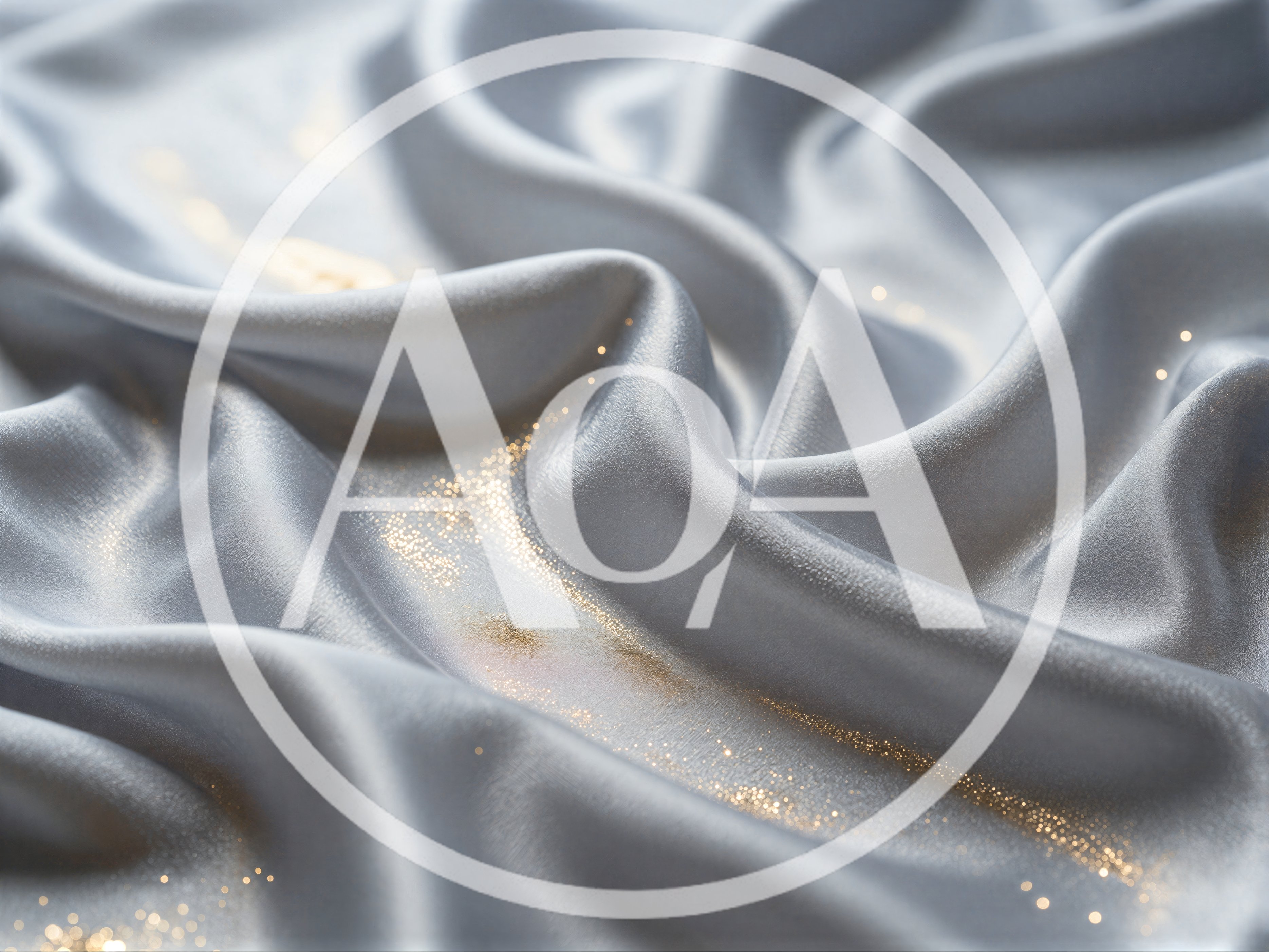 Flowing Silver Silk Fabric With Golden Glitter Particles