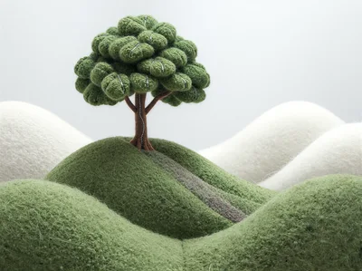 Felted Wool Landscape With A Miniature Tree