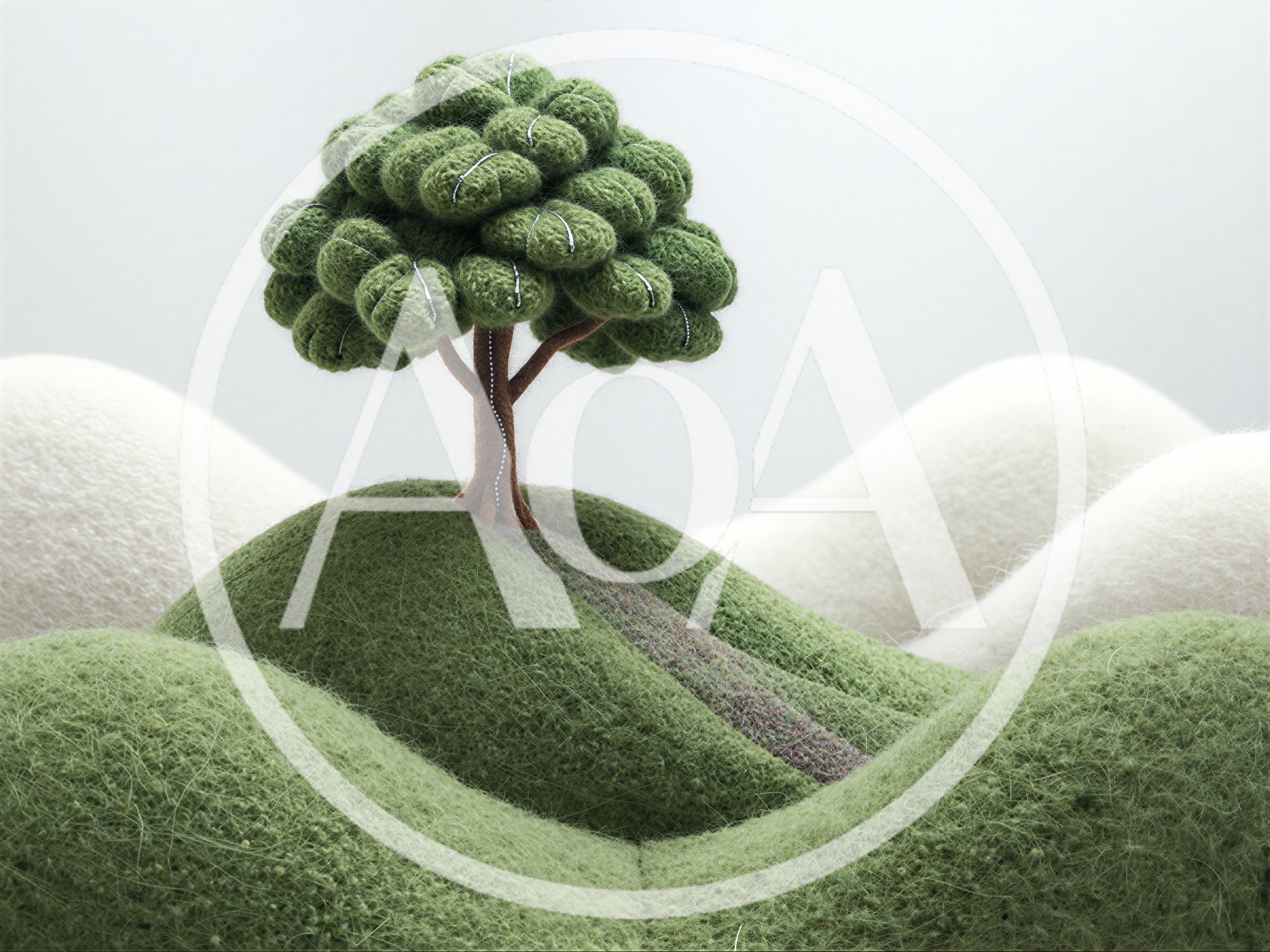 Felted Wool Landscape With A Miniature Tree