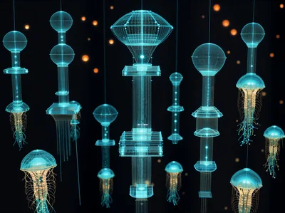 Digital Holographic Jellyfish Structures Floating In Dark Space