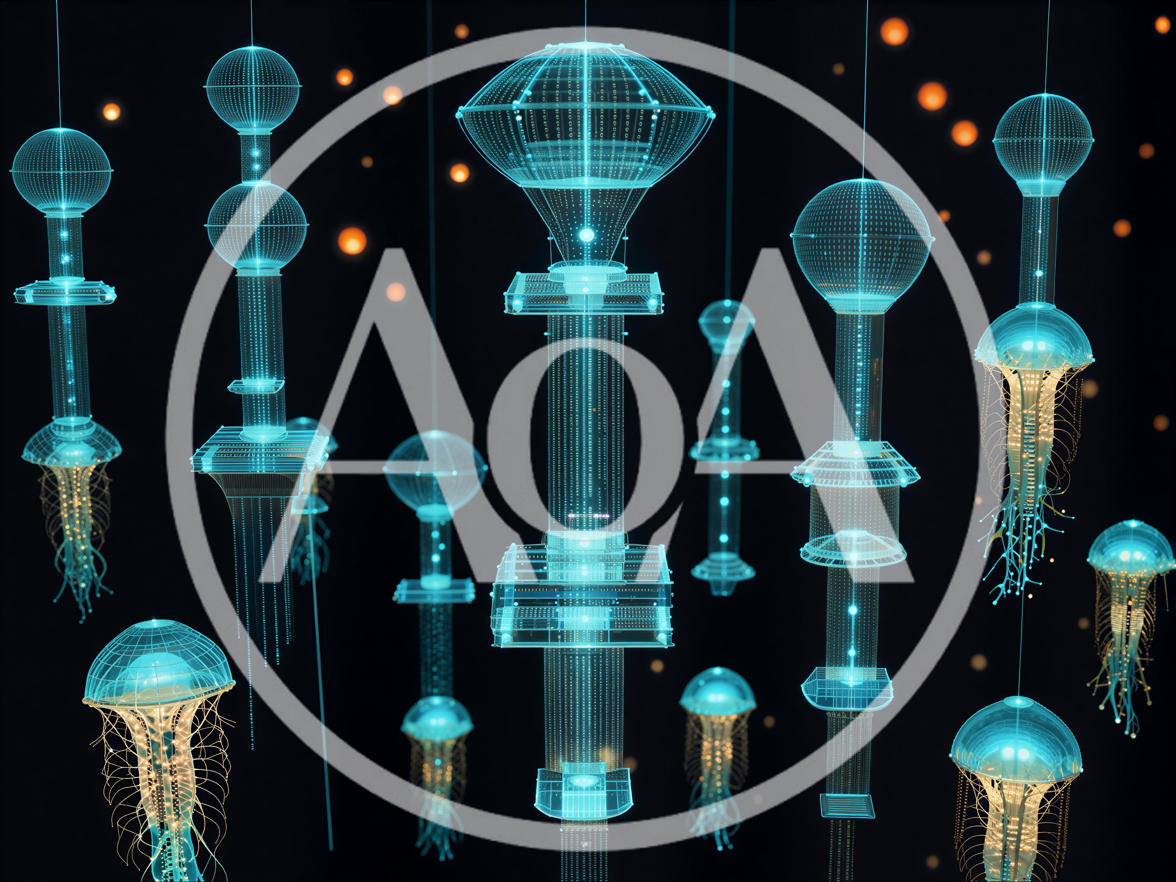 Digital Holographic Jellyfish Structures Floating In Dark Space