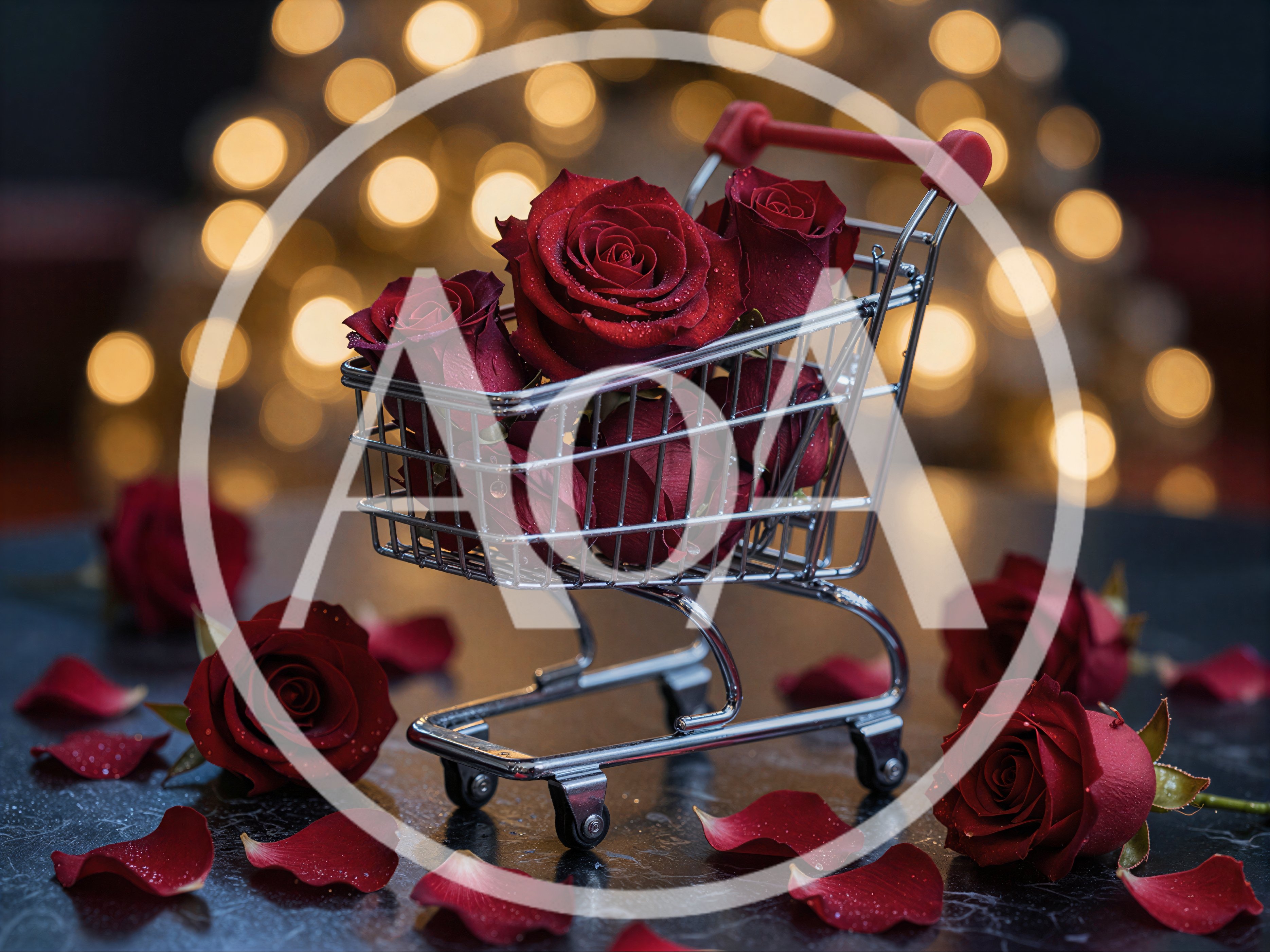 Miniature Shopping Cart Filled With Red Roses