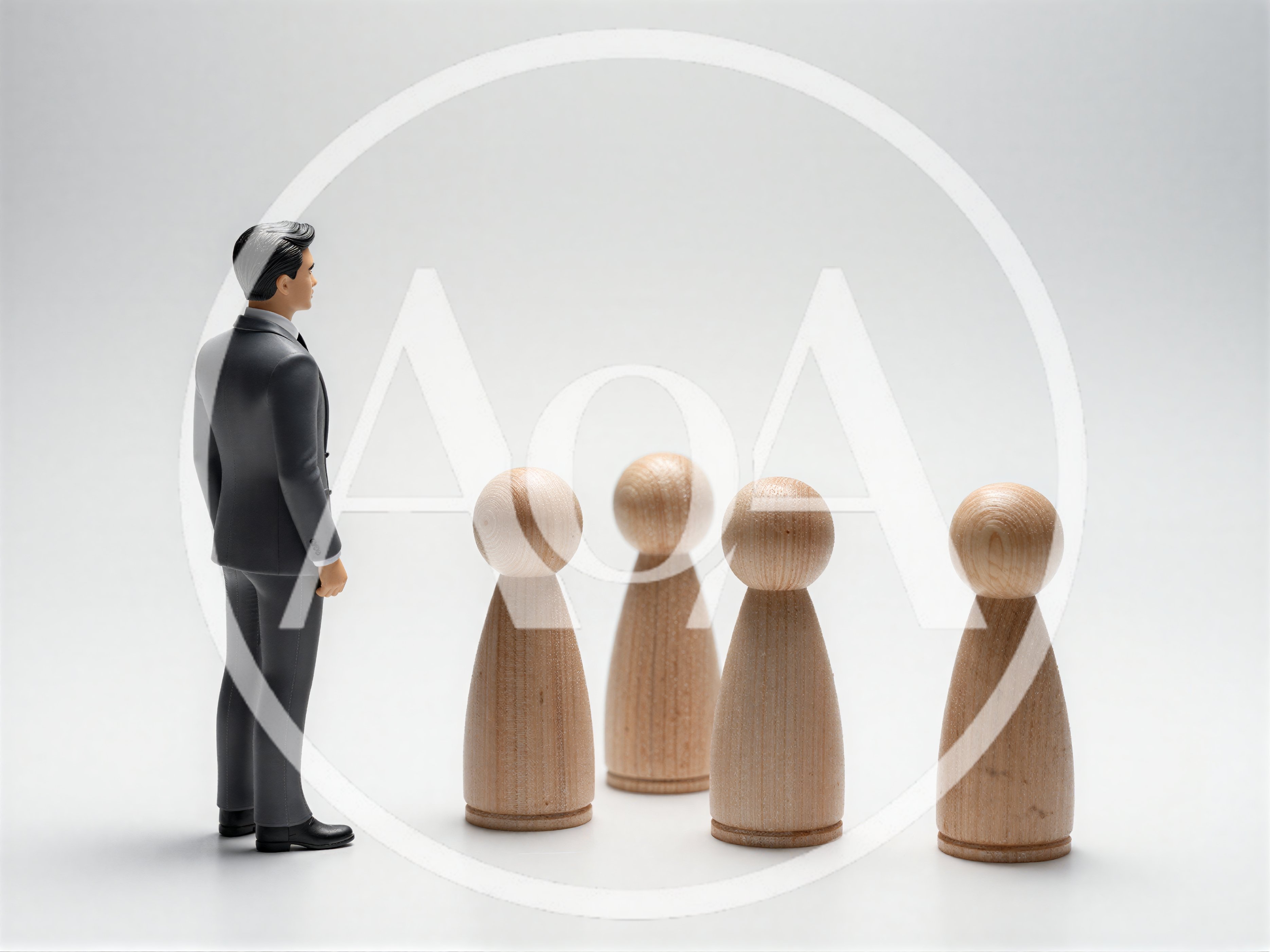 Business Leader Facing Wooden Figurines On White Background