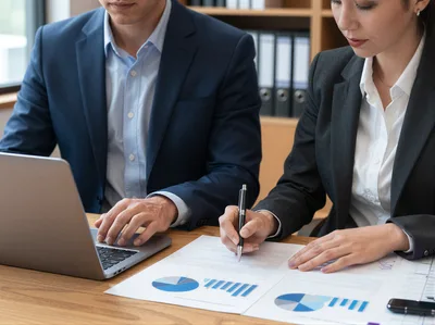 Business Professionals Analyzing Financial Charts In Office