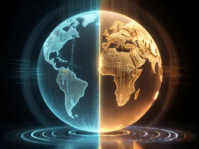 Digital Earth Globe With Split Blue And Orange Lighting