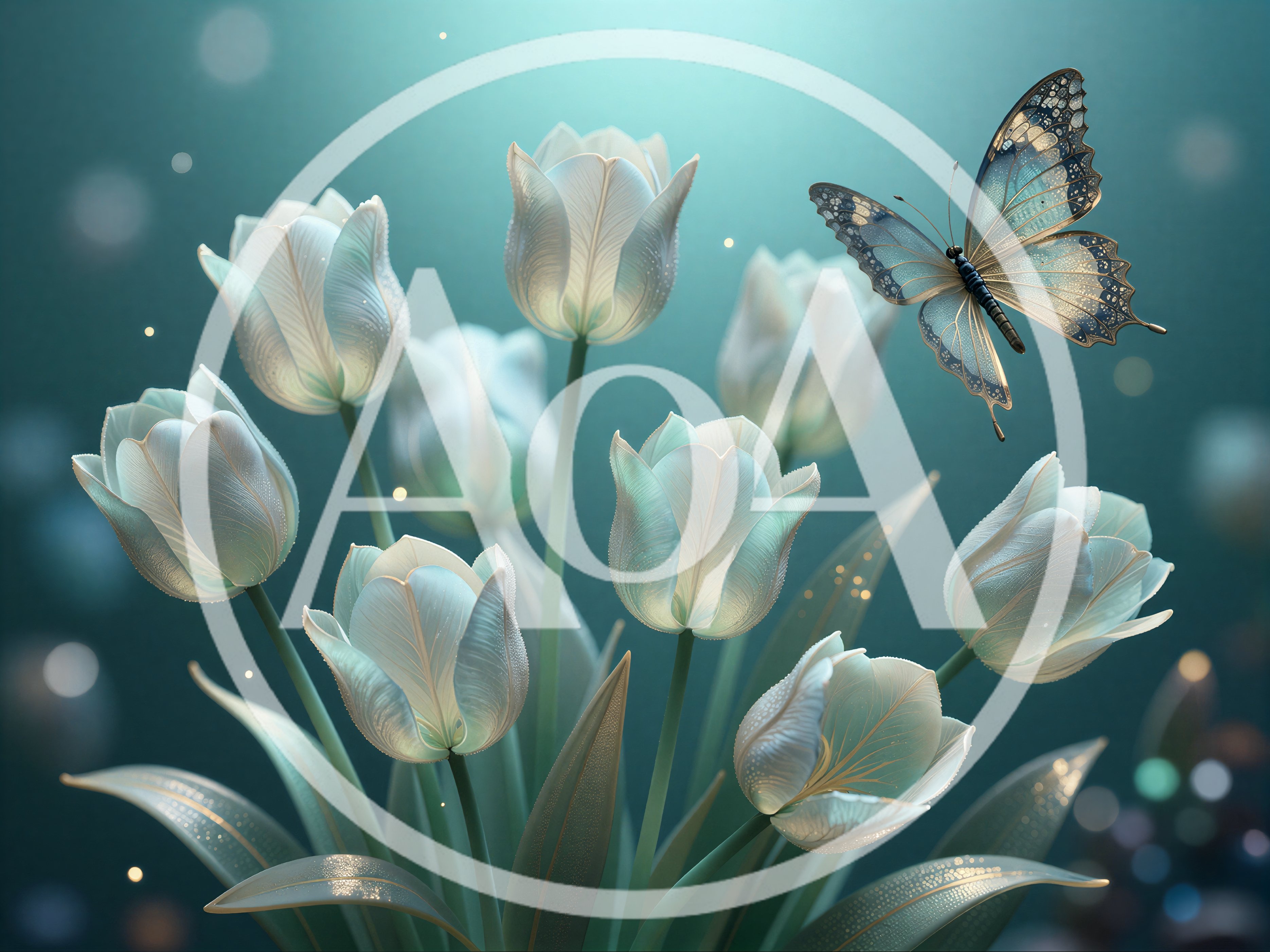 Elegant White Tulips With A Translucent Butterfly