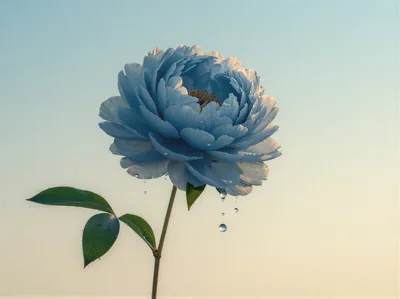 Blue Peony Flower With Water Droplets