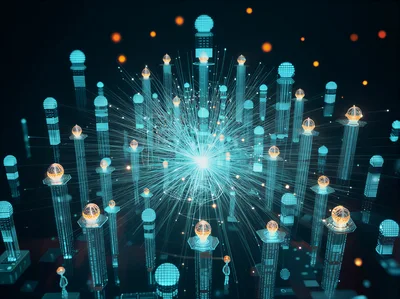 Digital Network Data Hub With Glowing Nodes