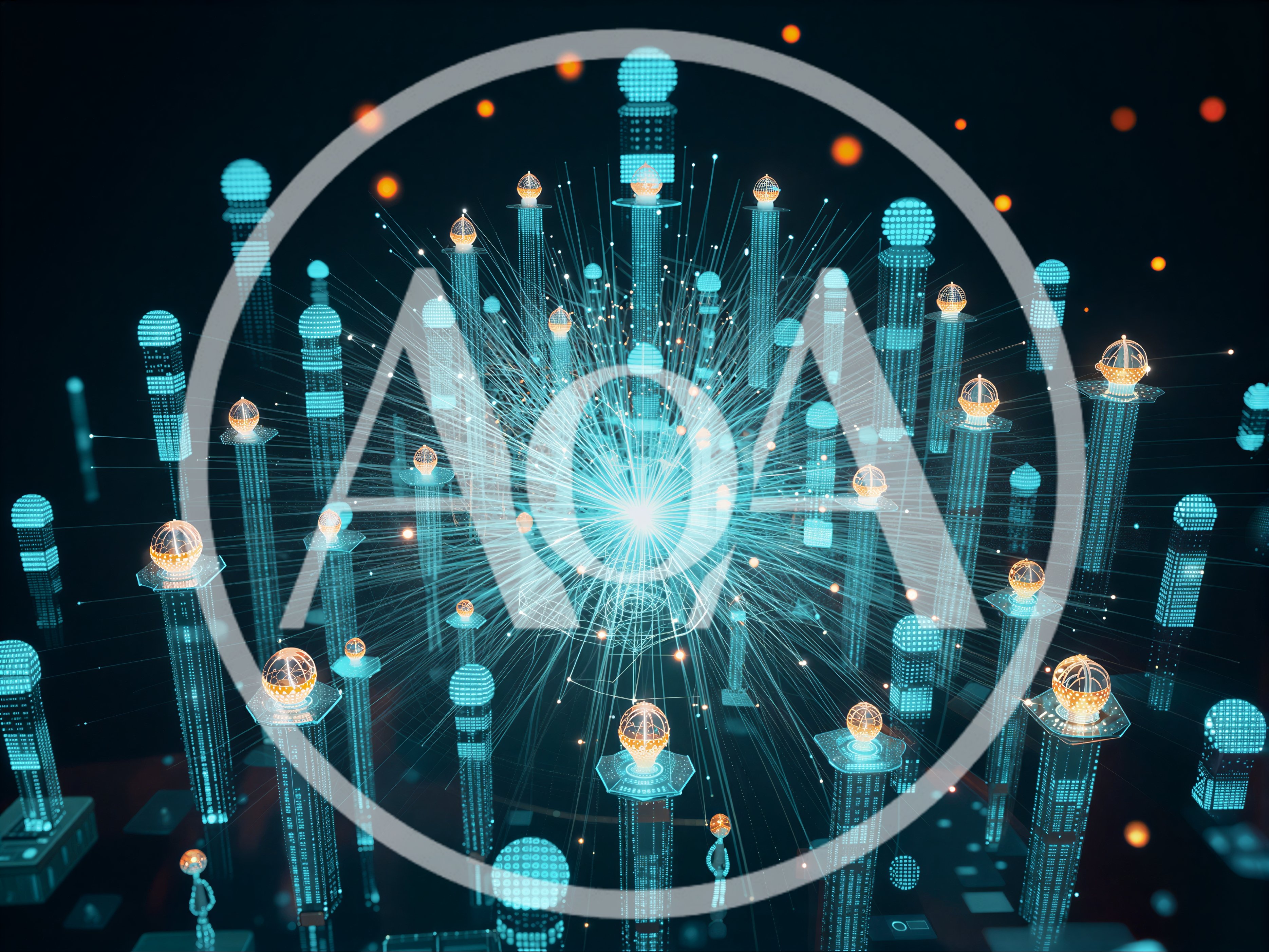 Digital Network Data Hub With Glowing Nodes
