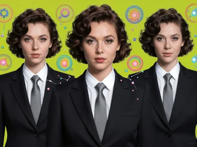 Three Identical Businesswomen Standing Against A Digital Background
