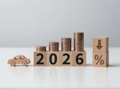 Wooden Car Model With 2026 Financial Growth Concept