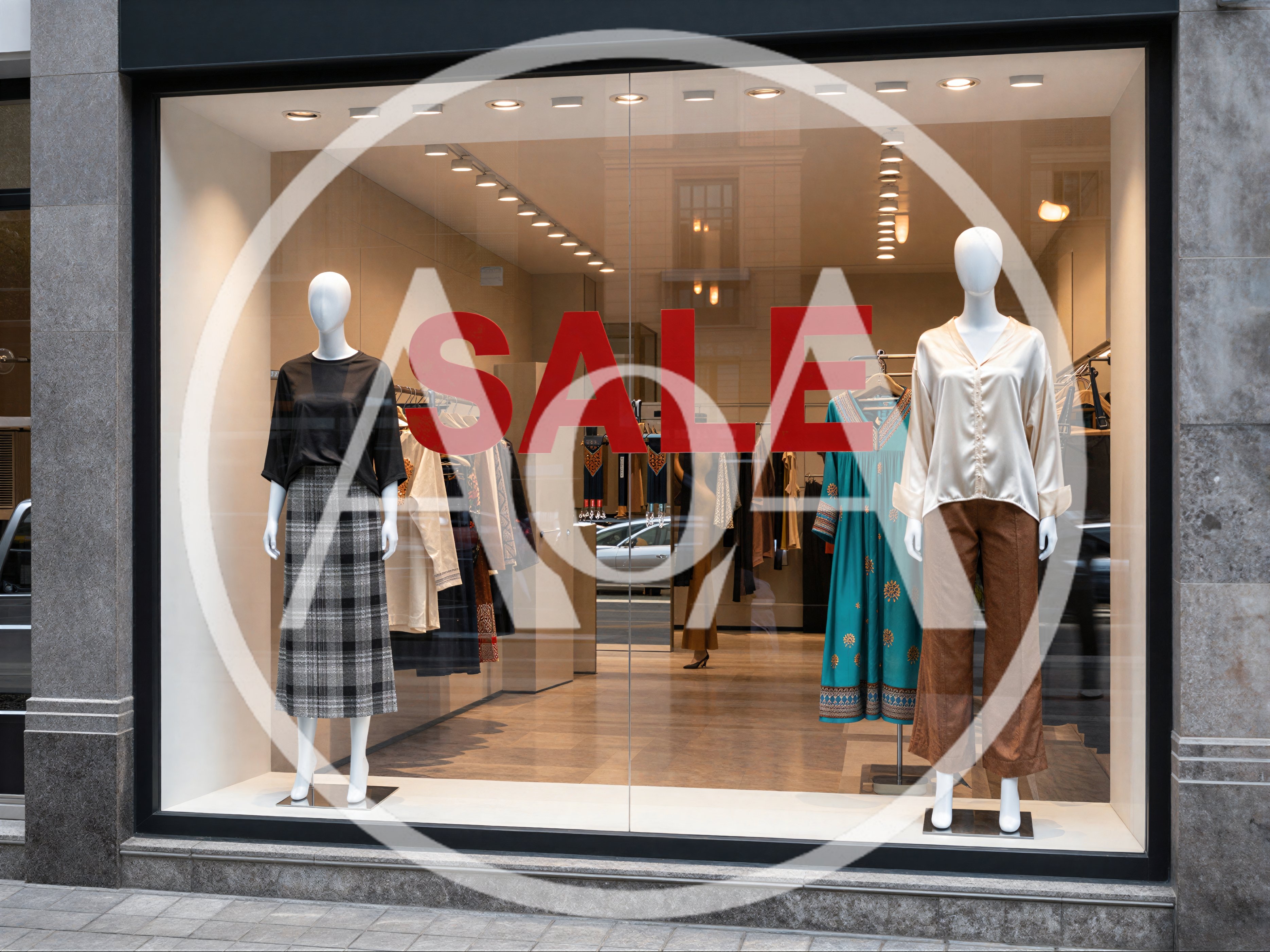 Clothing Store Window Display With Sale Sign