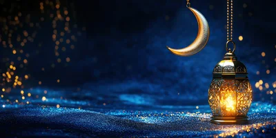 Golden Ramadan Lantern With Crescent Moon Decoration