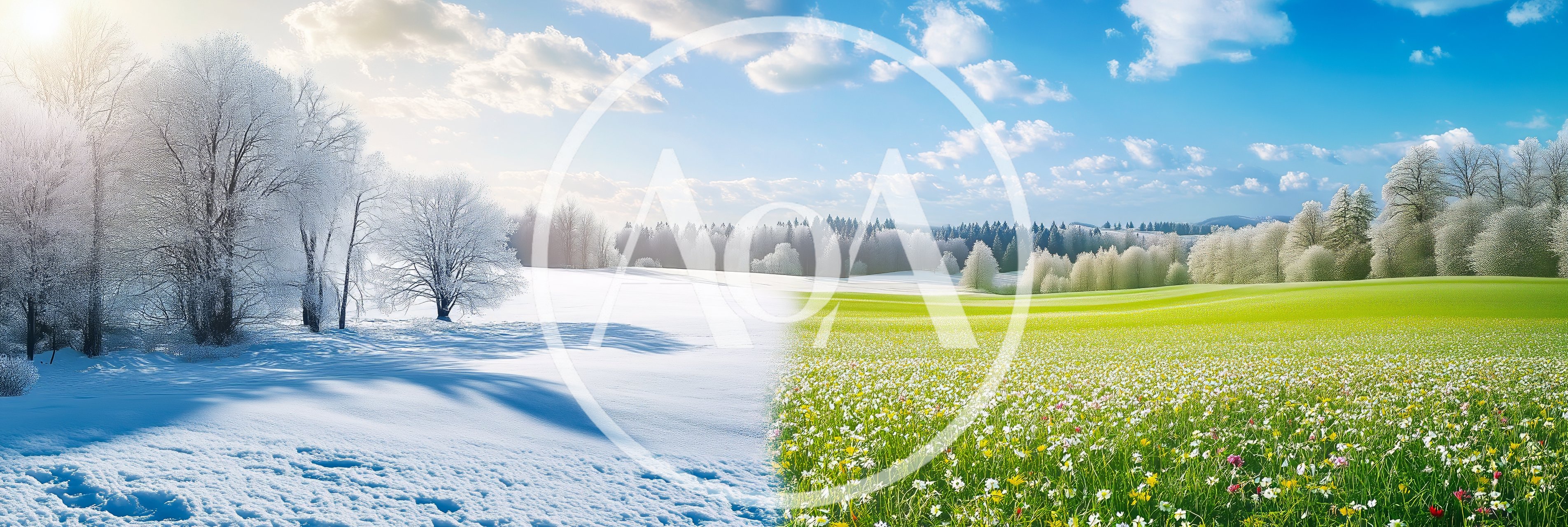 Seasonal Transition Landscape With Winter And Spring