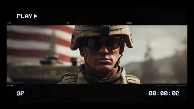 Soldier Standing In Front Of American Flag