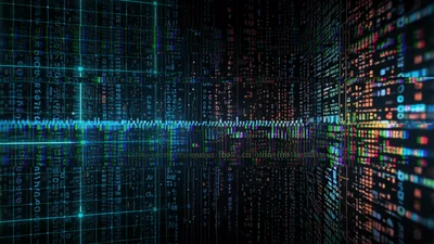 Digital Data Stream With Abstract Matrix Code Background