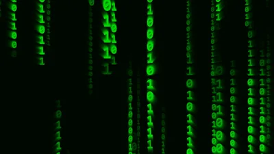 Green Binary Code Falling Down Digital Screen