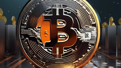 Golden Bitcoin Coin Rotating on Digital Platform