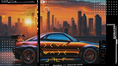 Futuristic Sports Car With Cinematic Overlay Graphics