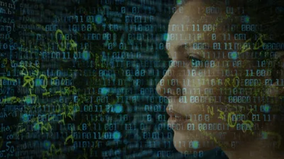 Digital Human Profile With Streaming Binary Code Overlay