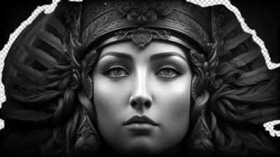 Portrait of a Woman with Ornate Headdress Crying