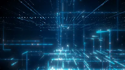 Digital Data Grid Moving Through Cyberspace