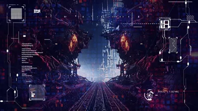 Futuristic Cyberpunk Corridor With Digital Data Overlays