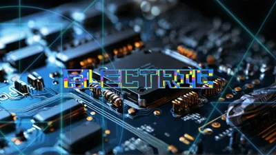 Glitch Text Electric Over Computer Circuit Board