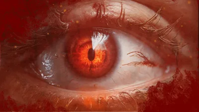 Close Up Of A Glowing Red Demon Eye