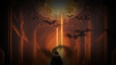 Astronaut Standing Inside A Dark Gothic Cathedral