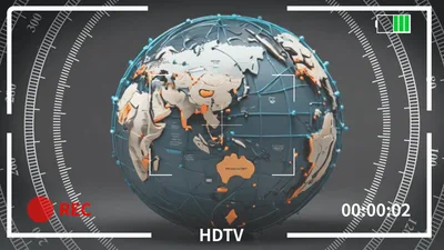 Digital Globe Rotating Inside Camera Viewfinder Interface