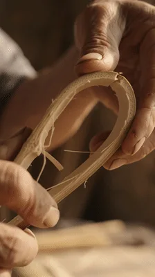 Craftsman Carving Bamboo Strips in Workshop