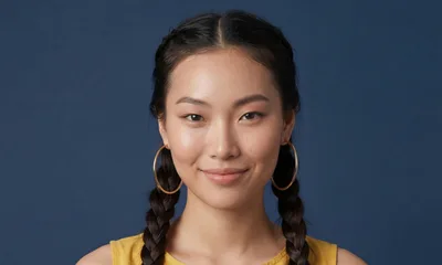 Portrait Of A Young Asian Woman With Braided Hair