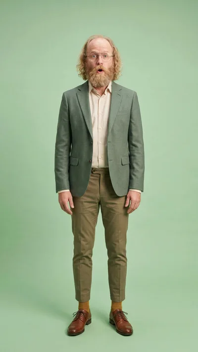 Surprised Man Standing Against A Green Background