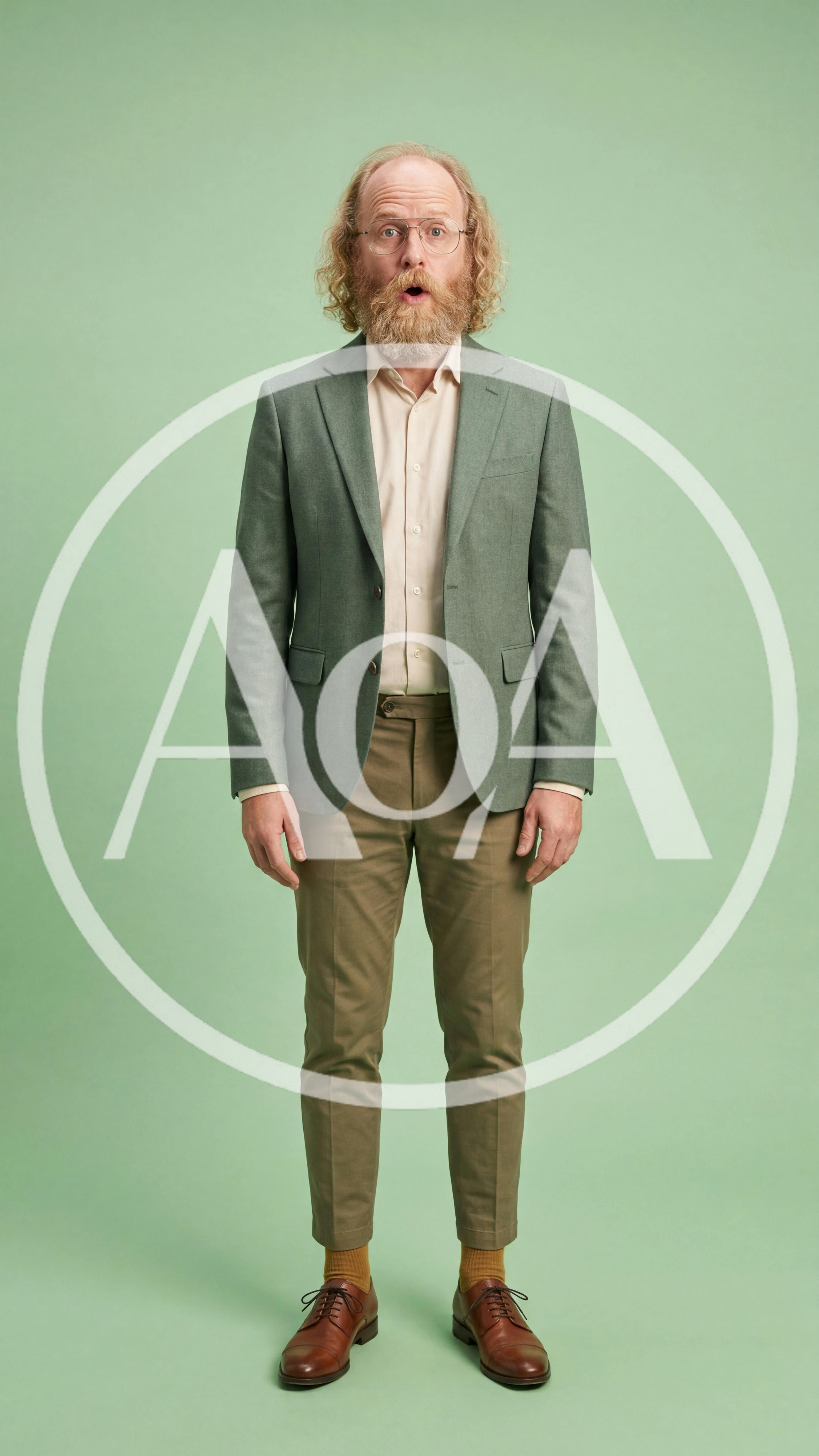 Surprised Man Standing Against A Green Background