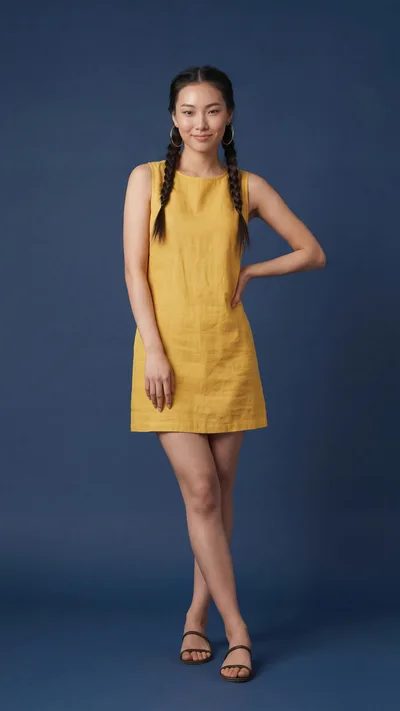 Young Asian Woman Posing In Yellow Dress