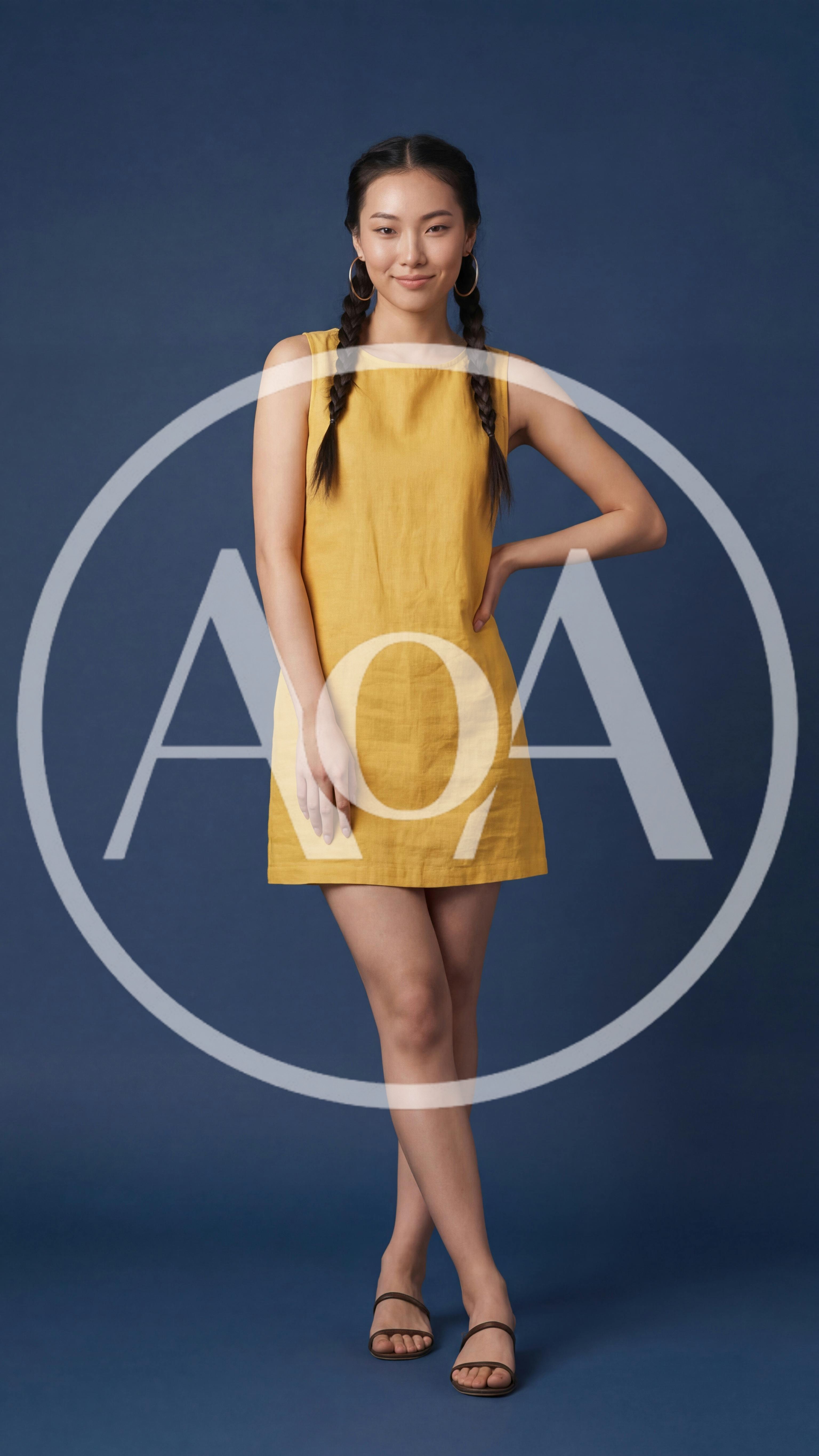 Young Asian Woman Posing In Yellow Dress