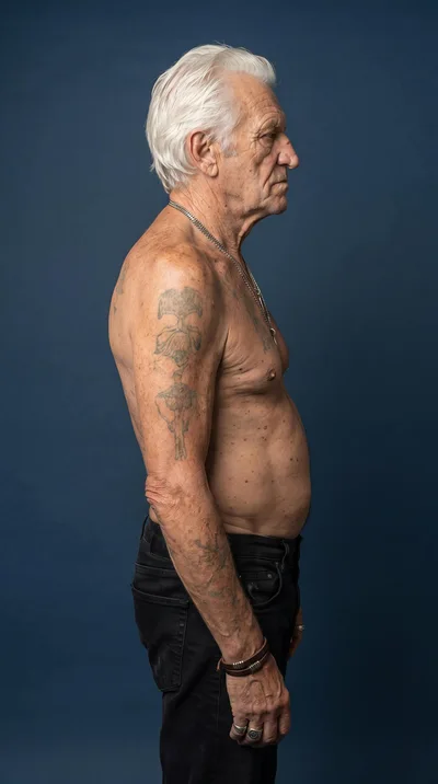 Profile Portrait Of An Older Man With Tattoos