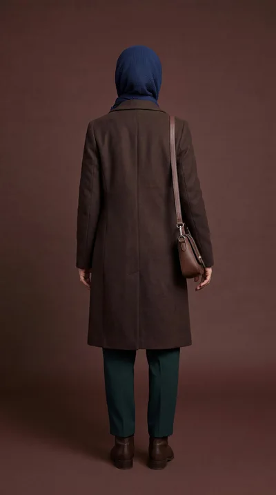 Woman Wearing Hijab and Brown Coat Standing Backwards