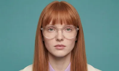 Portrait Of A Young Woman With Red Hair And Glasses
