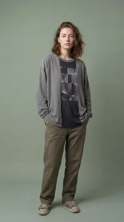 Young Woman Standing In Casual Clothing