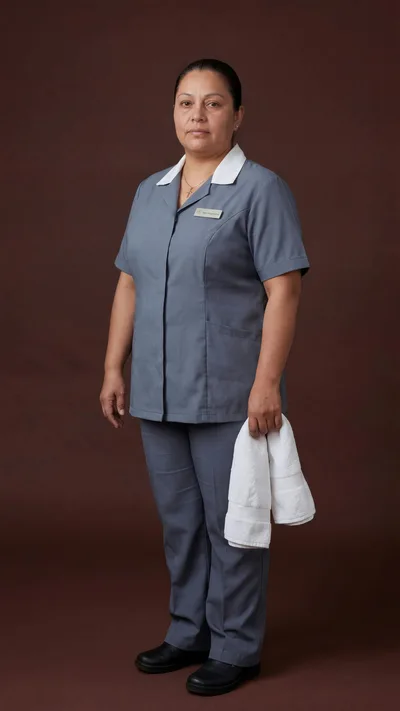 Professional Housekeeper Standing With A White Towel