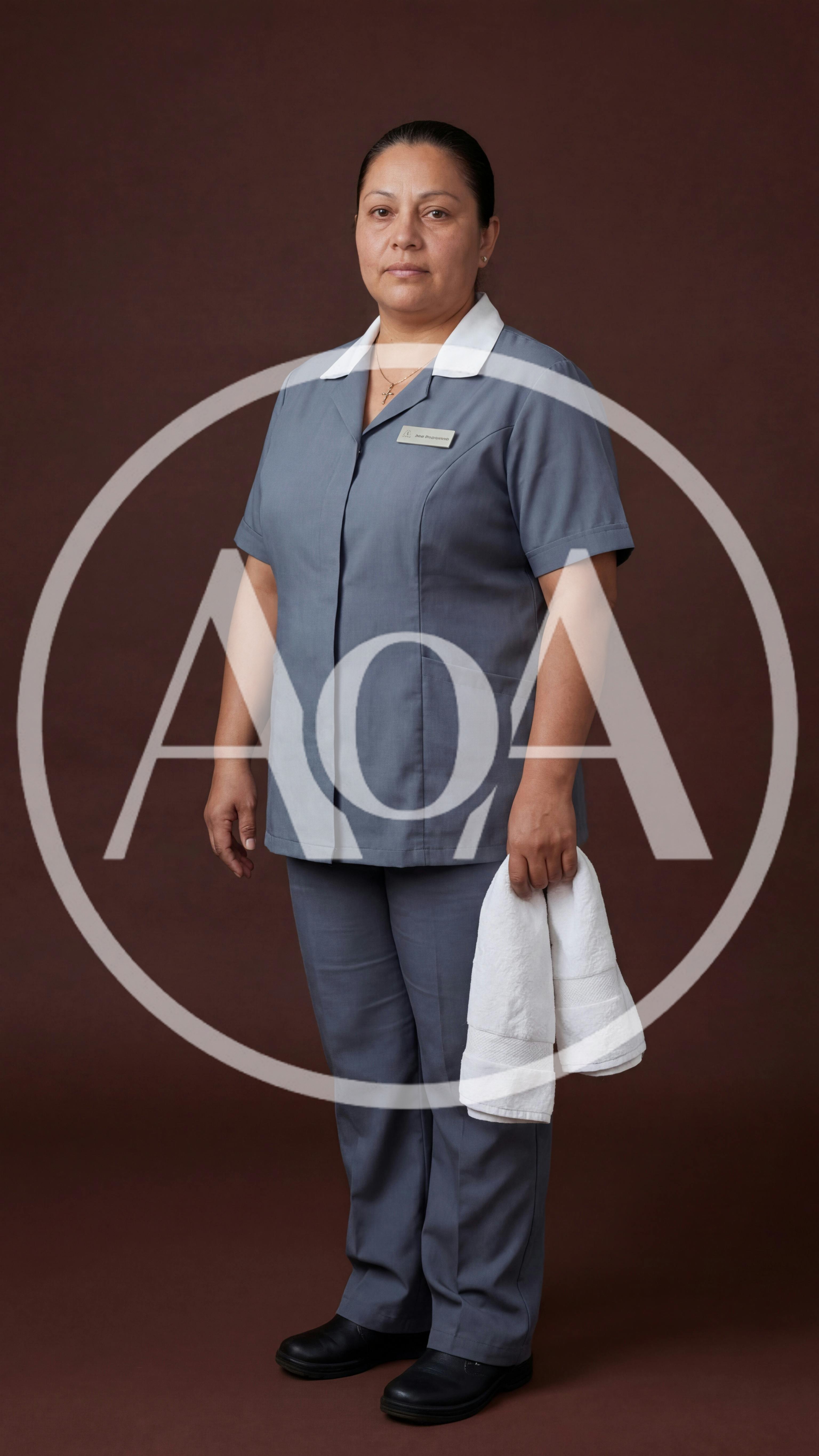 Professional Housekeeper Standing With A White Towel