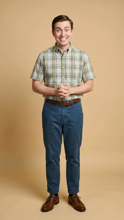 Young Man Standing With Clasped Hands Smiling