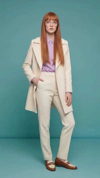 Professional Woman Wearing Cream Suit And Lilac Shirt