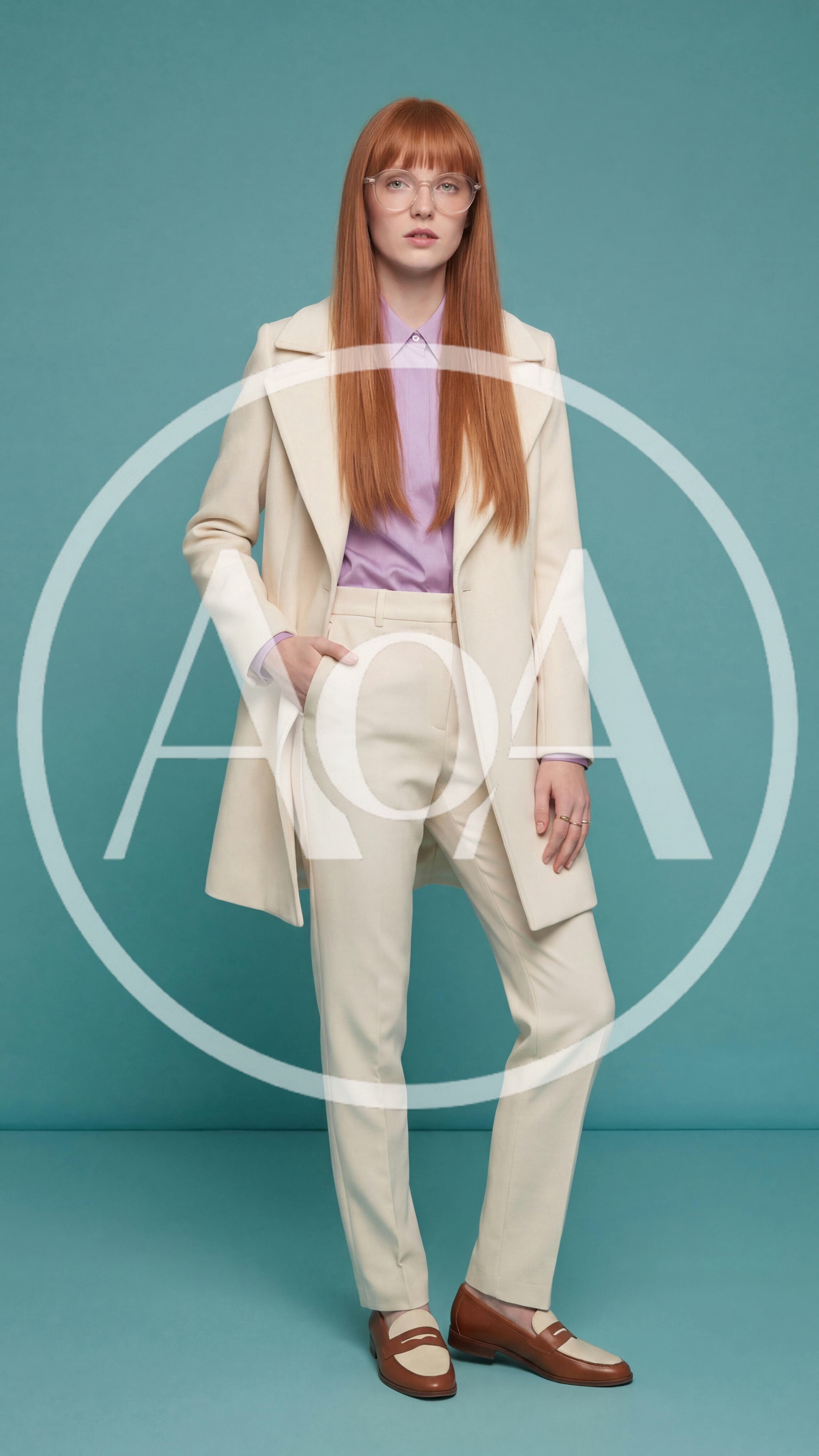 Professional Woman Wearing Cream Suit And Lilac Shirt