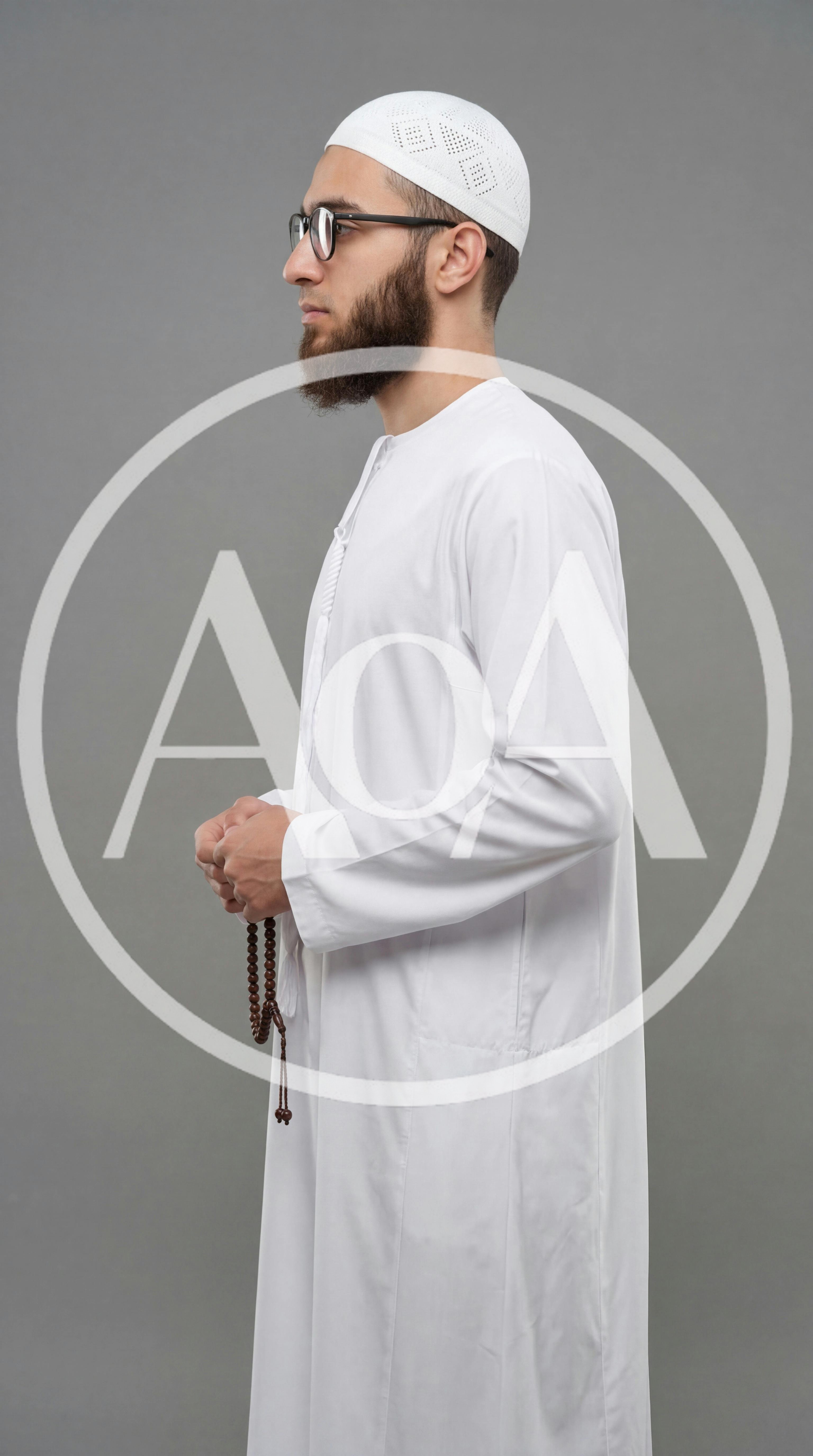 Muslim Man Holding Prayer Beads in Profile