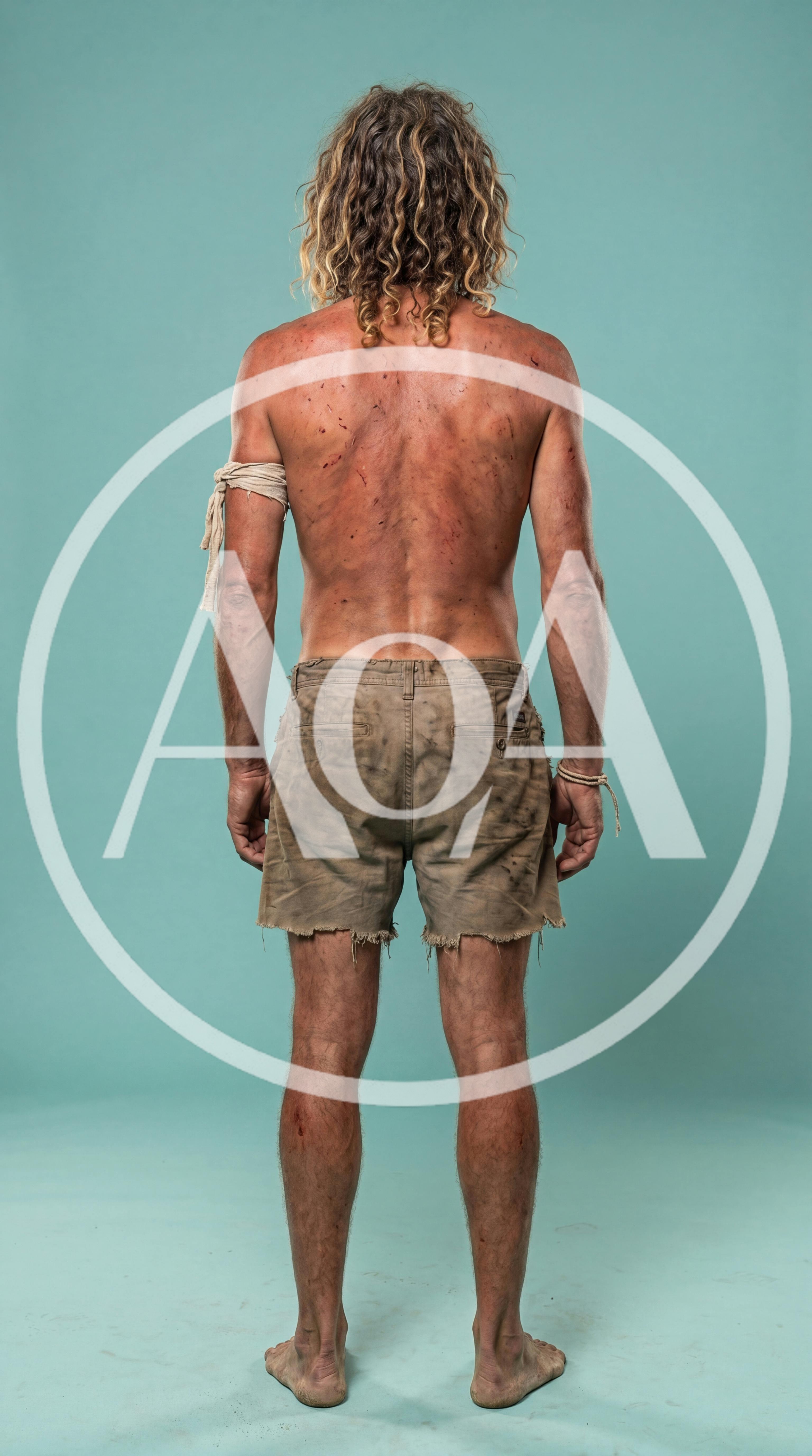 Back View Of A Survivor Man In Tattered Clothing