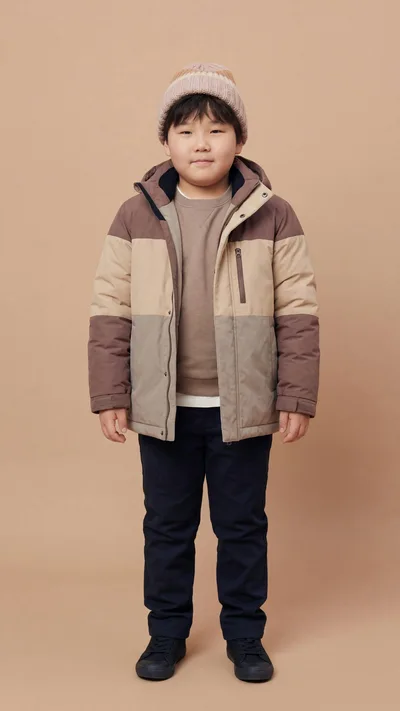 Young Asian Boy Wearing Winter Jacket And Beanie